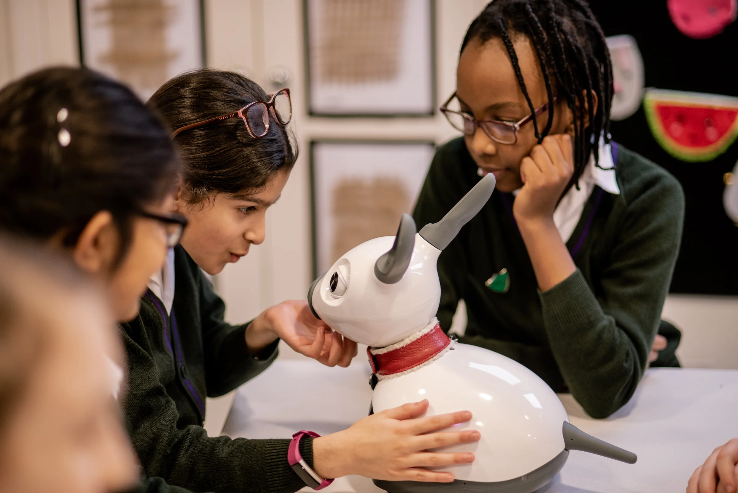 MiRo-E with students at a School in North London, UK.