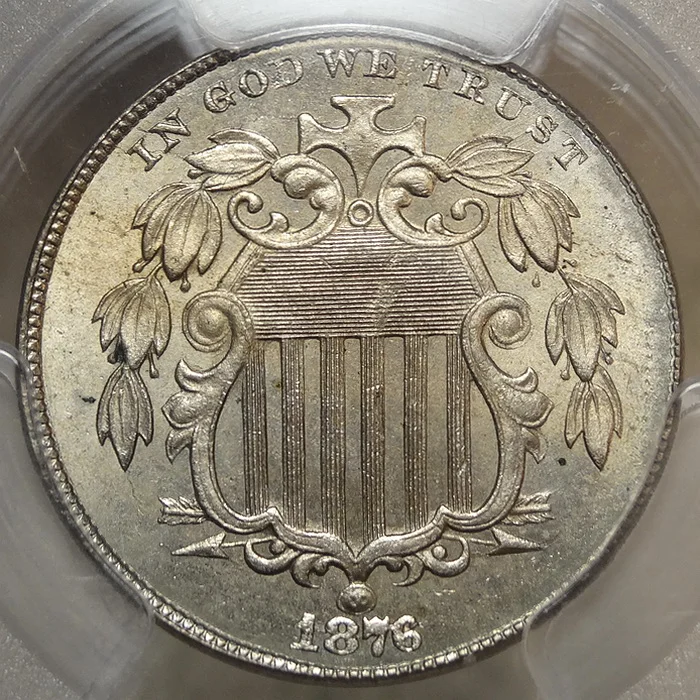 1876 Shield Nickel, Choice BU, PCGS/CAC MS-64