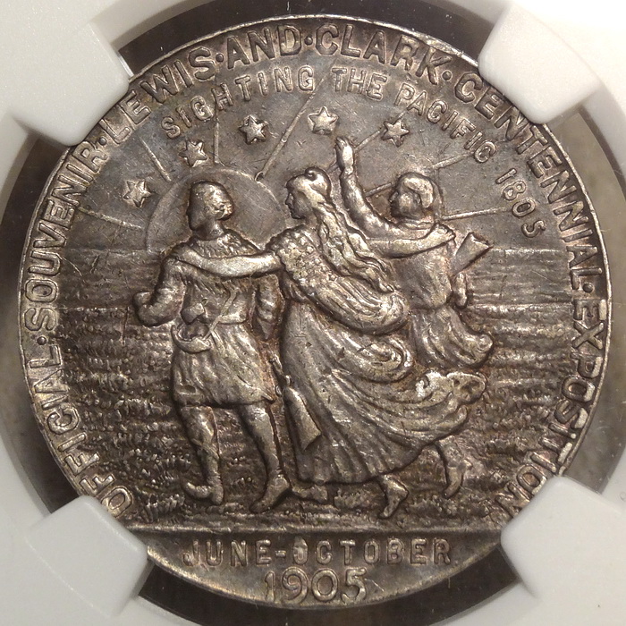 HK-325, 1905 Lewis &amp; Clark Expo Souvenir in Silver, NGC AU-53