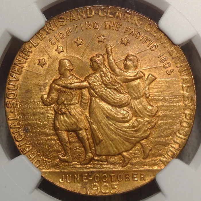 HK-327, 1905 Lewis &amp; Clark Expo Souvenir, Gold Plated, NGC MS-64