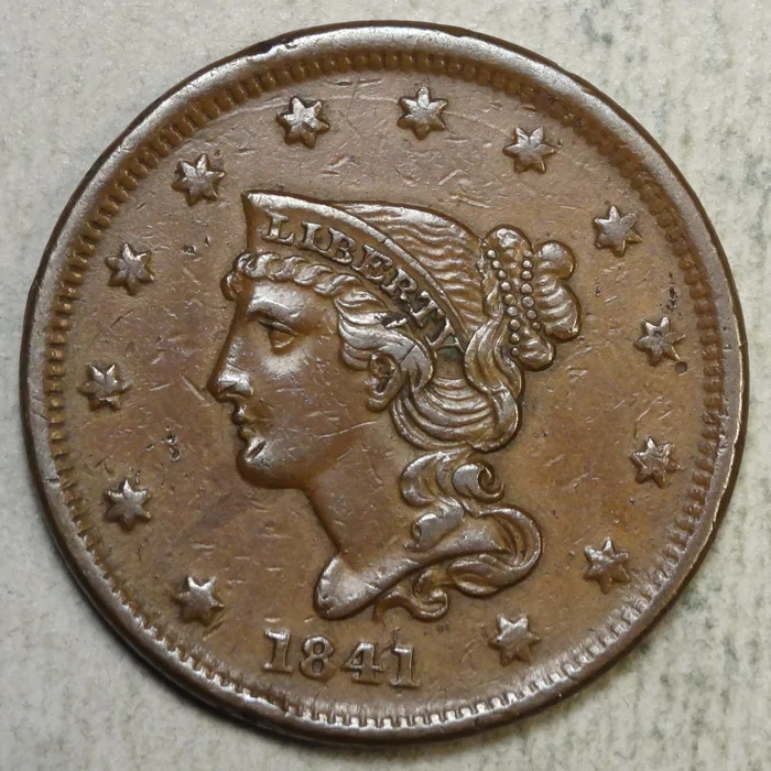 1841 Large Cent, Braided Hair, Better Date, Extremely Fine+