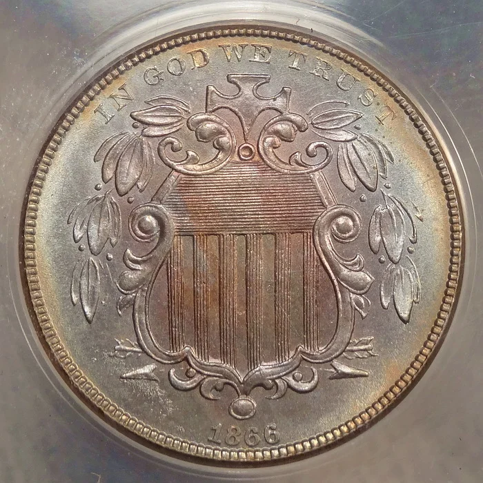 1866 Shield Nickel, Choice Uncirculated, Great Color &amp; PQ!