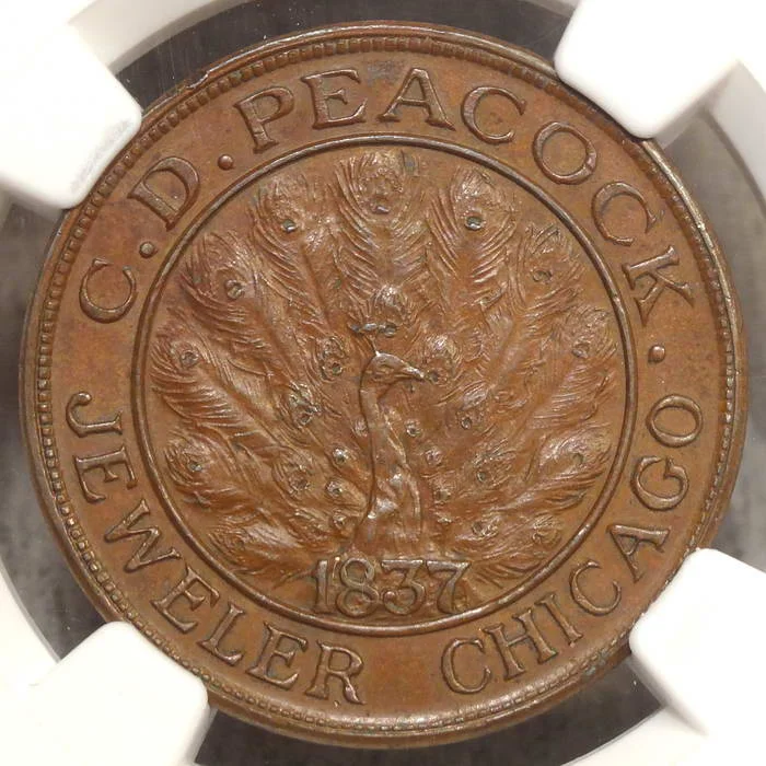 C. D. Peacock, Jeweler, Famous Store Card Design, "Hard Times" Token, NGC MS-62BN