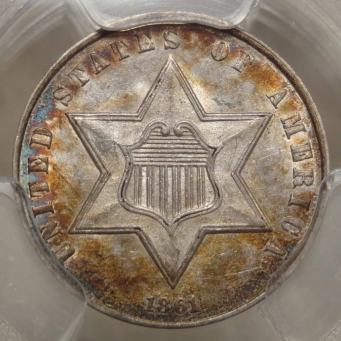 1861 Three Cent Silver, PCGS MS-62, Original Toning
