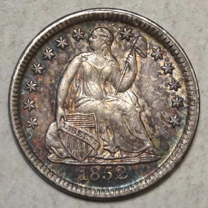 1852 Liberty Seated Half Dime, Choice Almost Uncirculated, Nice Toning