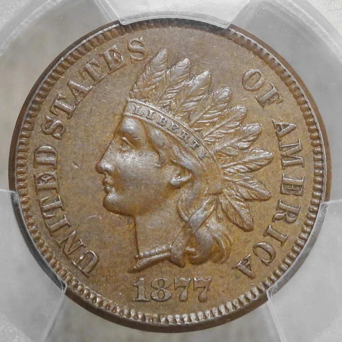 1877 Indian Cent, Choice Almost Uncirculated, PCGS AU-55