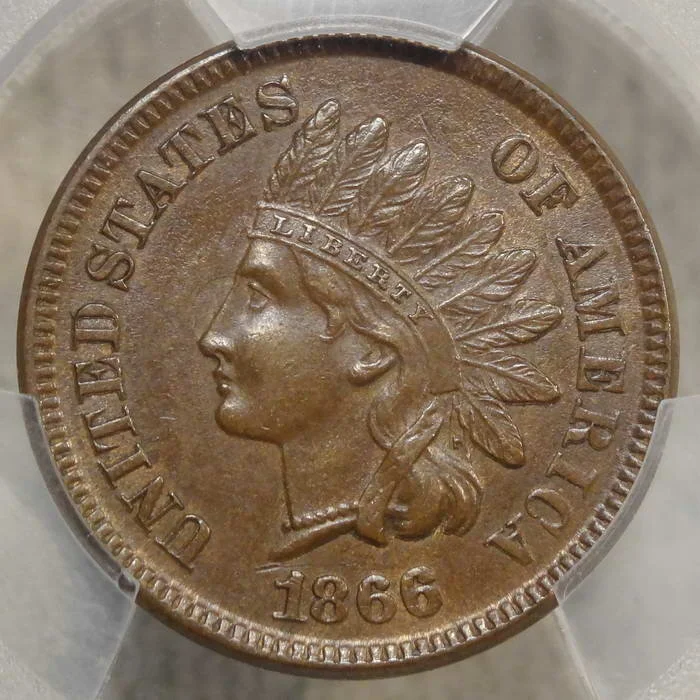 1866 Indian Cent, PCGS AU-58, Original AU/Unc Slider