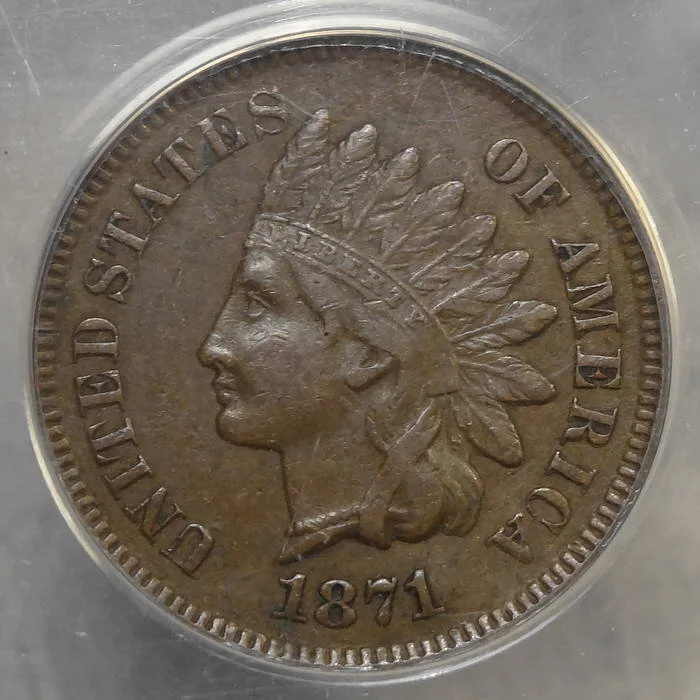 1871 Indian Cent, Extremely Fine, ANACS EF-40