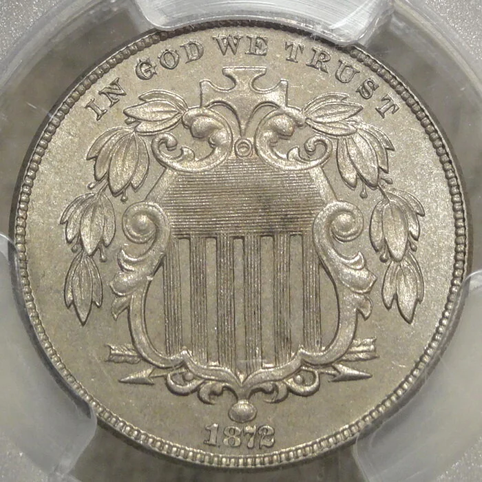 1872 Shield Nickel, Doubled Die Obverse, F-06?, PCGS MS-63, 