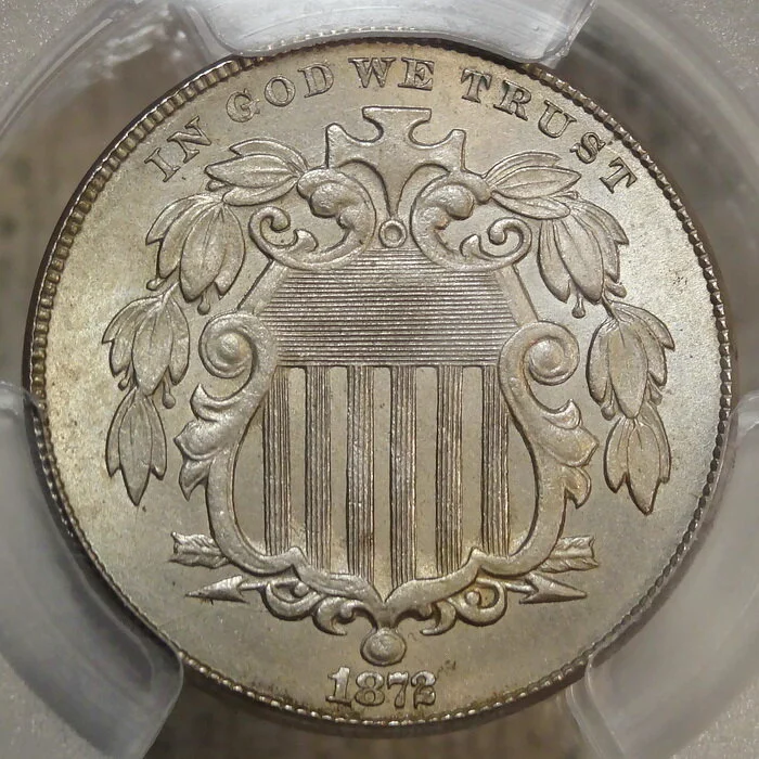 1872 Shield Nickel, PCGS/CAC MS-65, Bright Gem BU Coin