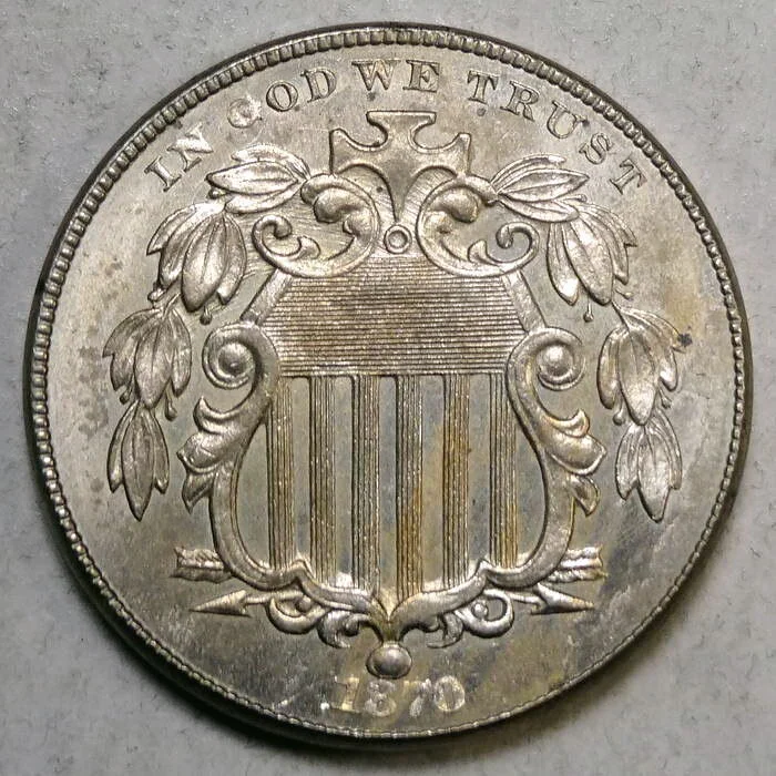 1870 Shield Nickel, Uncirculated, Scarce