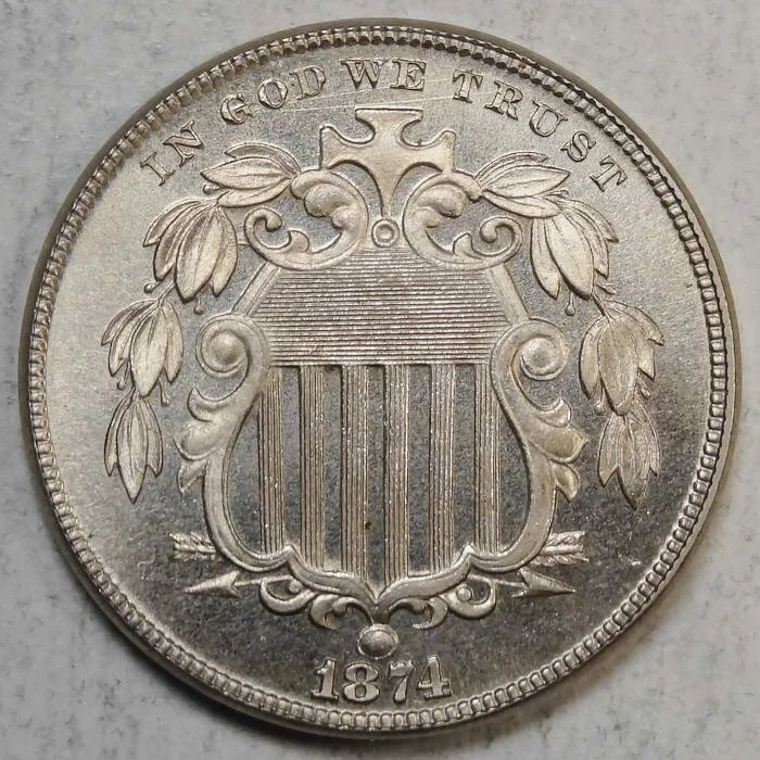 1874 Shield Nickel, Choice Proof