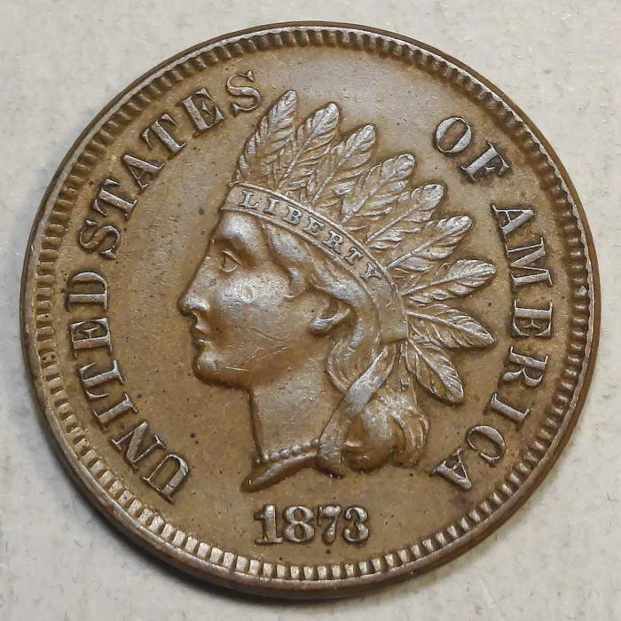1873 Indian Cent, Open 3, Almost Uncirculated
