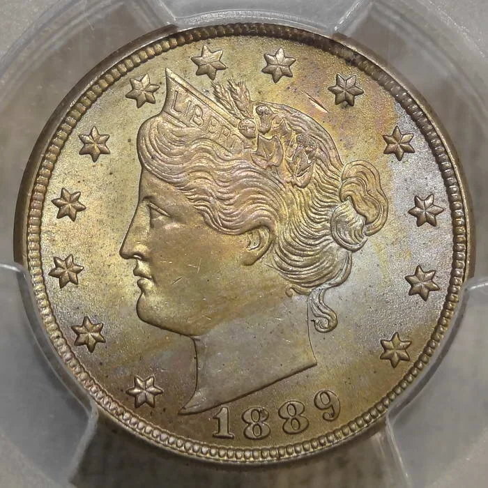 1889 Liberty Nickel, PCGS/CAC MS-64, Interesting Toning
