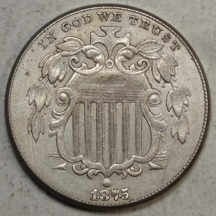 1875 Shield Nickel, Choice Extremely Fine, Scarce