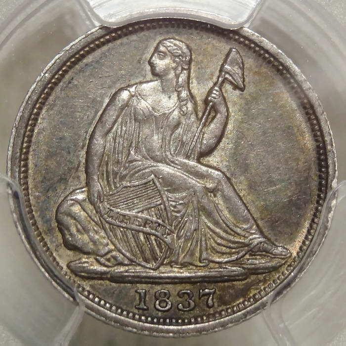 1837 Liberty Seated Half Dime, Almost Uncirculated, PCGS/CAC AU-53