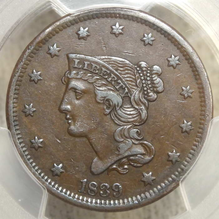 1839 Braided Hair Large Cent, Head of 1939, PCGS XF-40