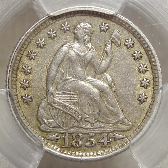 1854 With Arrows Hafl Dime, PCGS AU-50, Classic Type Date