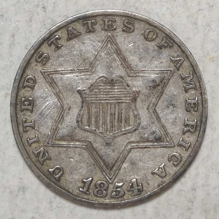 1854 Three Cent Silver, Extremely Fine, Well Struck - Scarce
