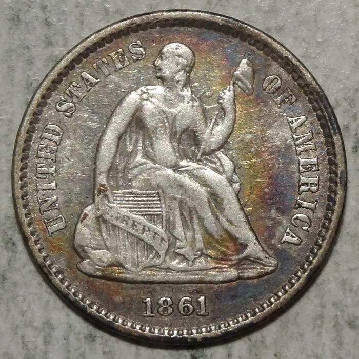 1861/0 Liberty Seated Half Dime, Famous Overdate Variety, PCGS XF-40