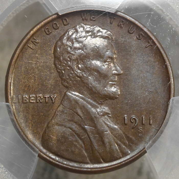 1911-S Lincoln Cent, PCGS AU-58, Original "Slider"