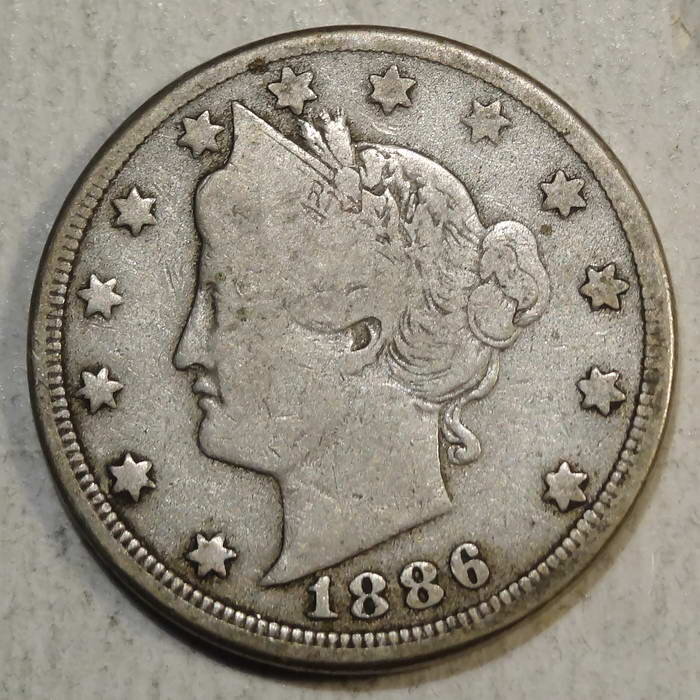 1886 Liberty Nickel, Key Date, Very Good
