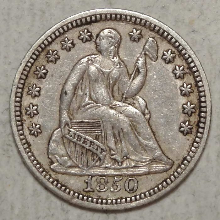 1850 Liberty Seated Half Dime, Almost Uncirculated, Original