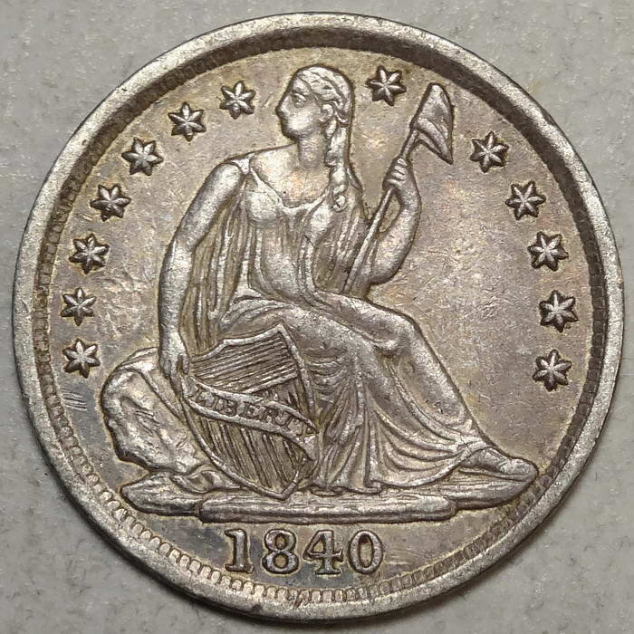 1840 Liberty Seated Half Dime, No Drapery, Almost Uncirculated, Original
