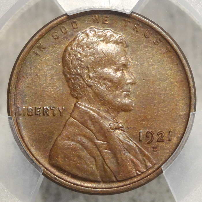 1921-S Lincoln Cent, Choice Uncirculated, PCGS MS-62BN, Nice Color