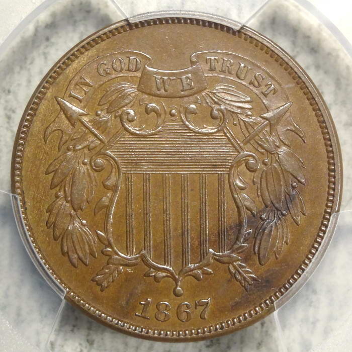 Two Cents 1867, Choice Almost Uncirculated