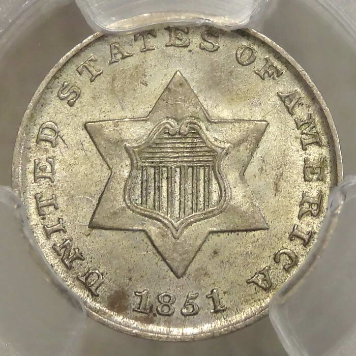 1851 Three Cent Silver, Choice Uncirculated, PCGS MS-64
