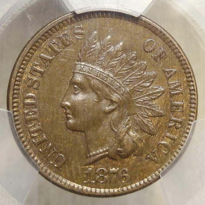 1876 Indian Cent, Popular Centennial Date, PCGS/CAC AU-58, Scarce With CAC