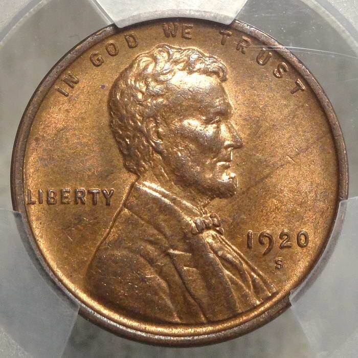 1920-S Lincoln Cent, Choice Uncirculated, PCGS MS-63RB