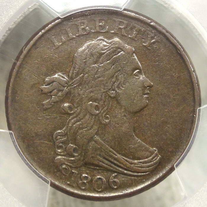 1806 Draped Bust Half Cent, Small 6/No Stems, PCGS XF-45