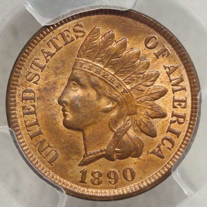 1890 Indian Cent, PCGS/CAC MS-64RB, Much Red Remains