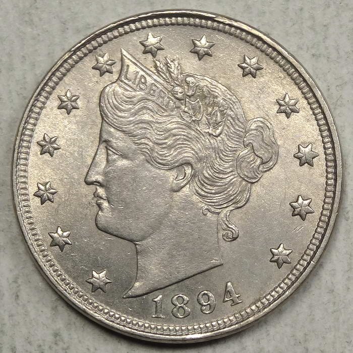 1894 Liberty Nickel, AU-58, Original Slider - Rare