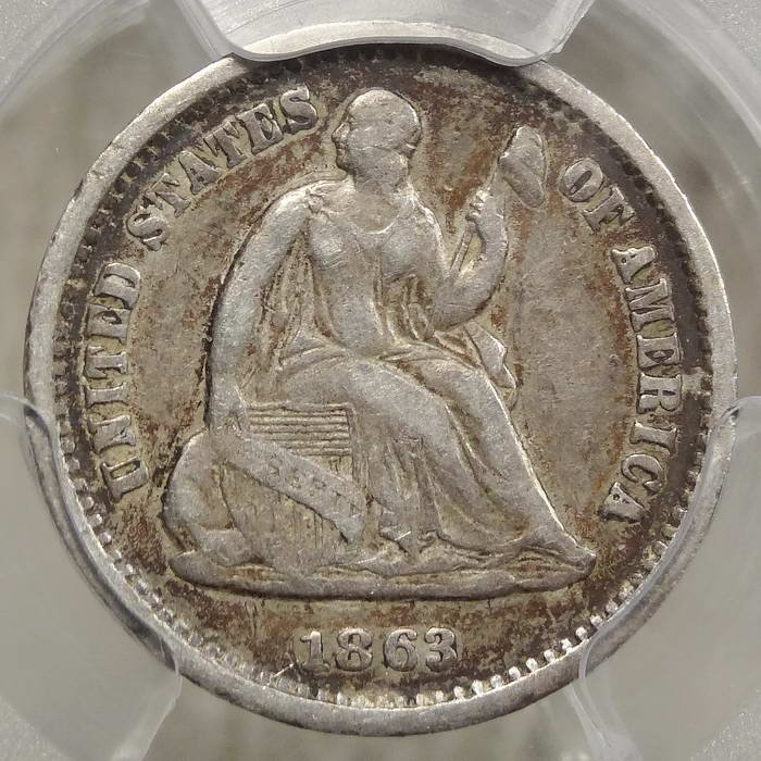 1863-S Liberty Seated Half Dime, PCGS VF-25, First San Francisco Issue