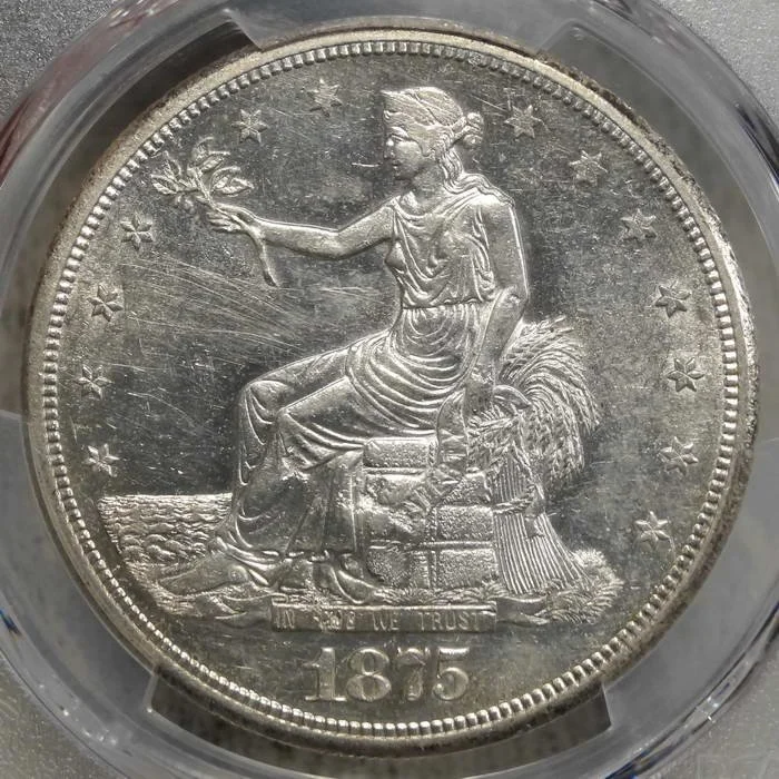 1875-S Trade Dollar, Bright Flashy PCGS AU-58, Chinese Chop Mark