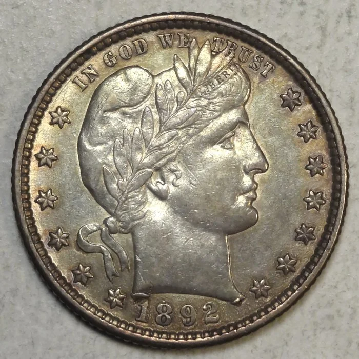 1892-O Barber Quarter, Almost Uncirculated, Nice Toning