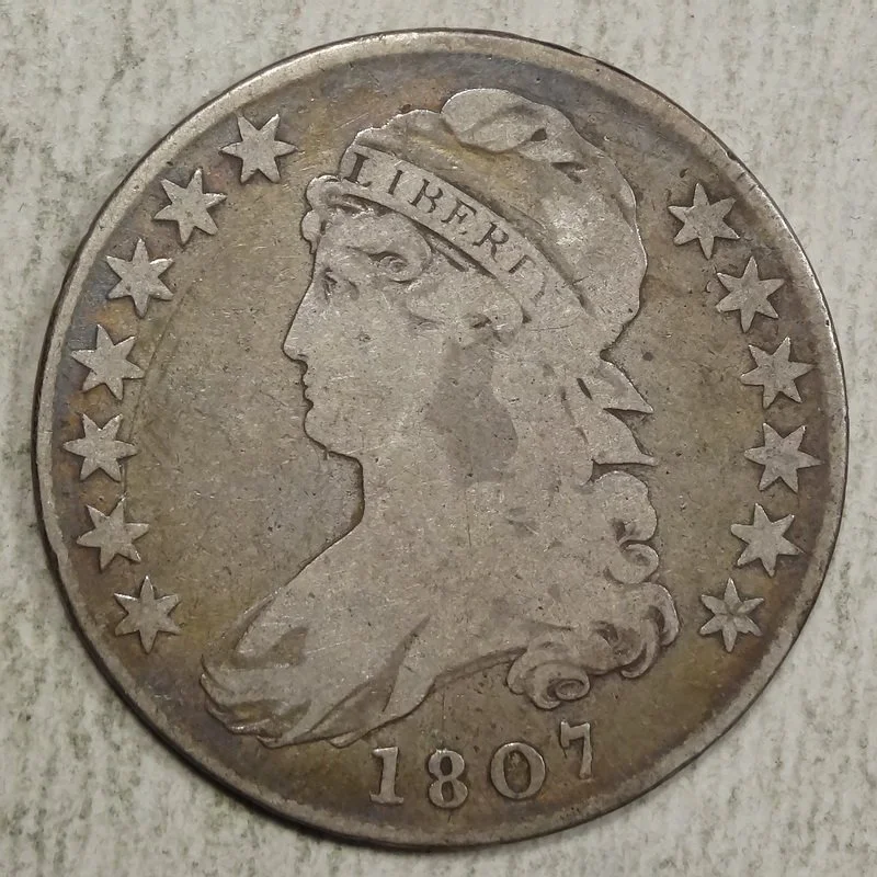1807 Capped Bust Half Dollar, 50/20 Large Stars, O-112, Nice Very Good
