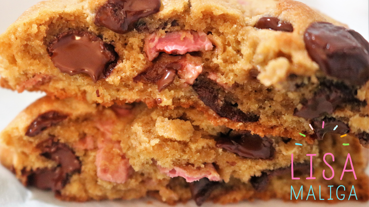 jumbo chocolate chip & ruby chocolate chunk cookie halves