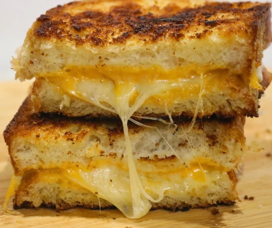 grilled cheese sandwich made with white mountain artisan bread & 2 types of cheddar cheese