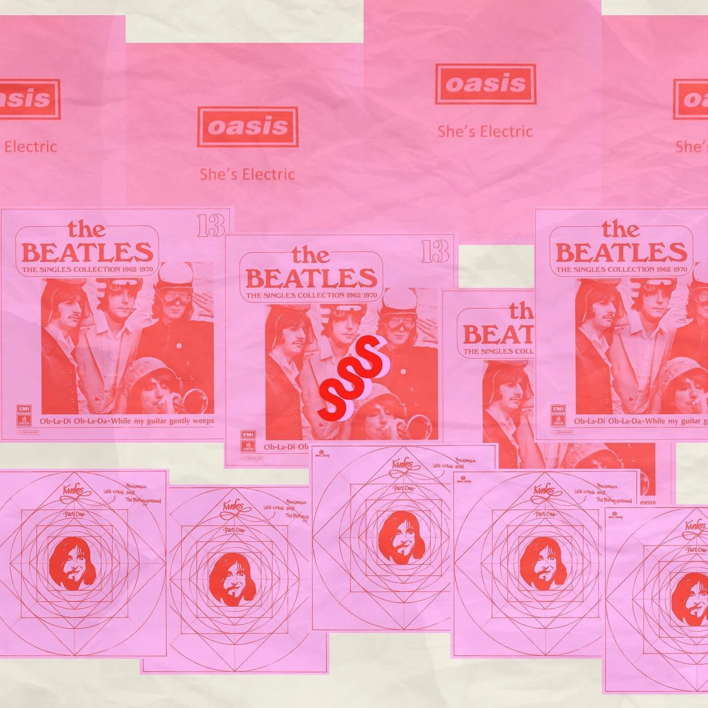 THIS AND THAT / she&rsquo;s electric by oasis oscillates between two inspirations sonically: while my guitar gently weeps by the beatles and lola by the kinks. the chorus echoes an inquiring hopefulness present in WMGGW&rsquo;s chorus, while the guit