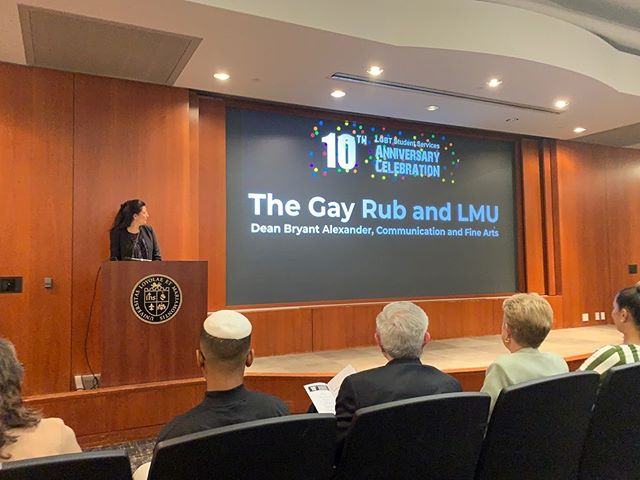 Some of the speakers we had for the screening of The Gay Rub documentary at @loyolamarymount in celebration of the ten year anniversary of LGBT Student Services. Thank you to everyone who attended and especially the speakers for their advocacy. 🏳️&z