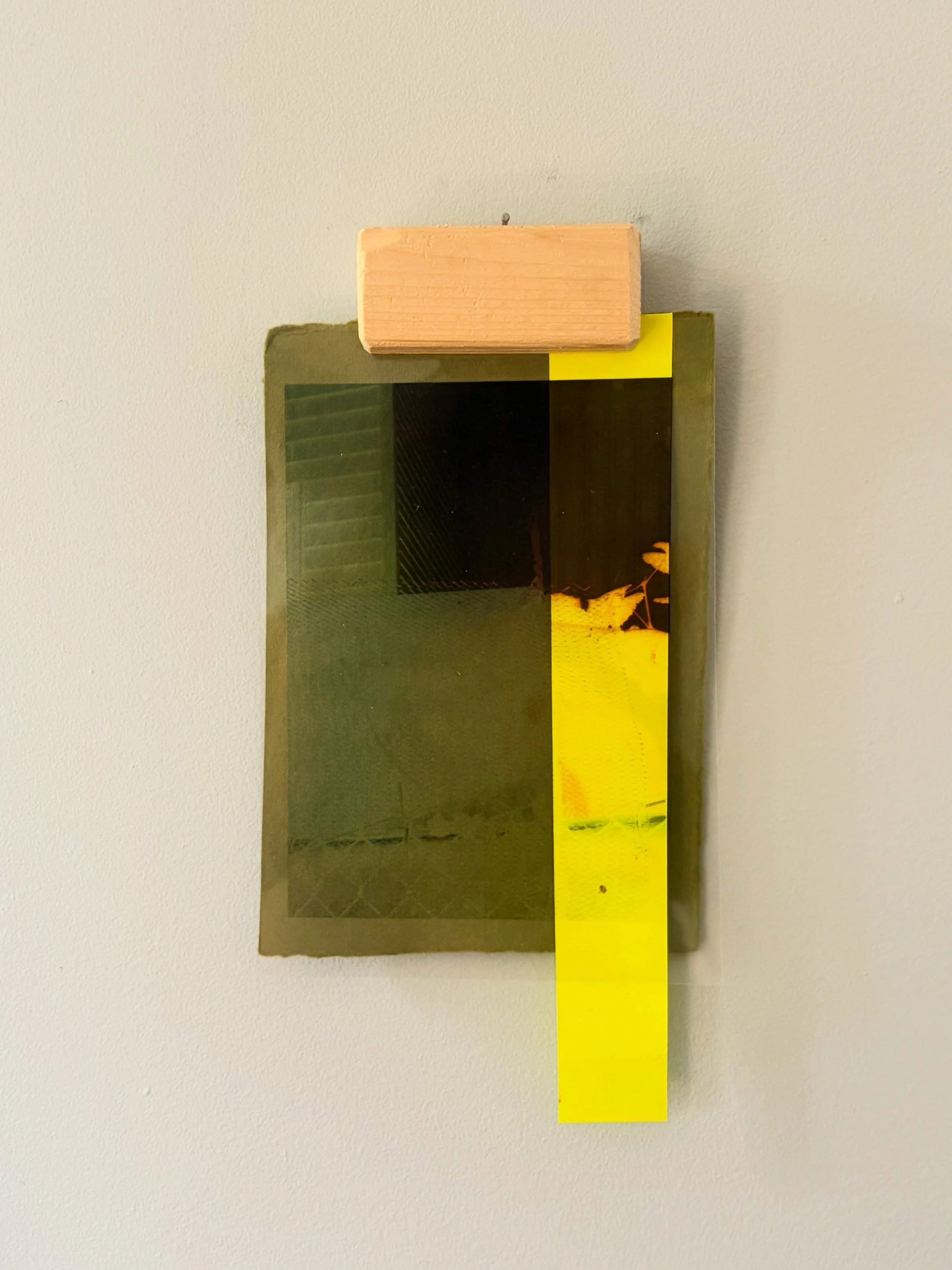 NEIGHBORS GARDEN

5&rdquo; x 9&rdquo; 

assemblage of paper, wood, and an inverted photo printed in color on transparency paper