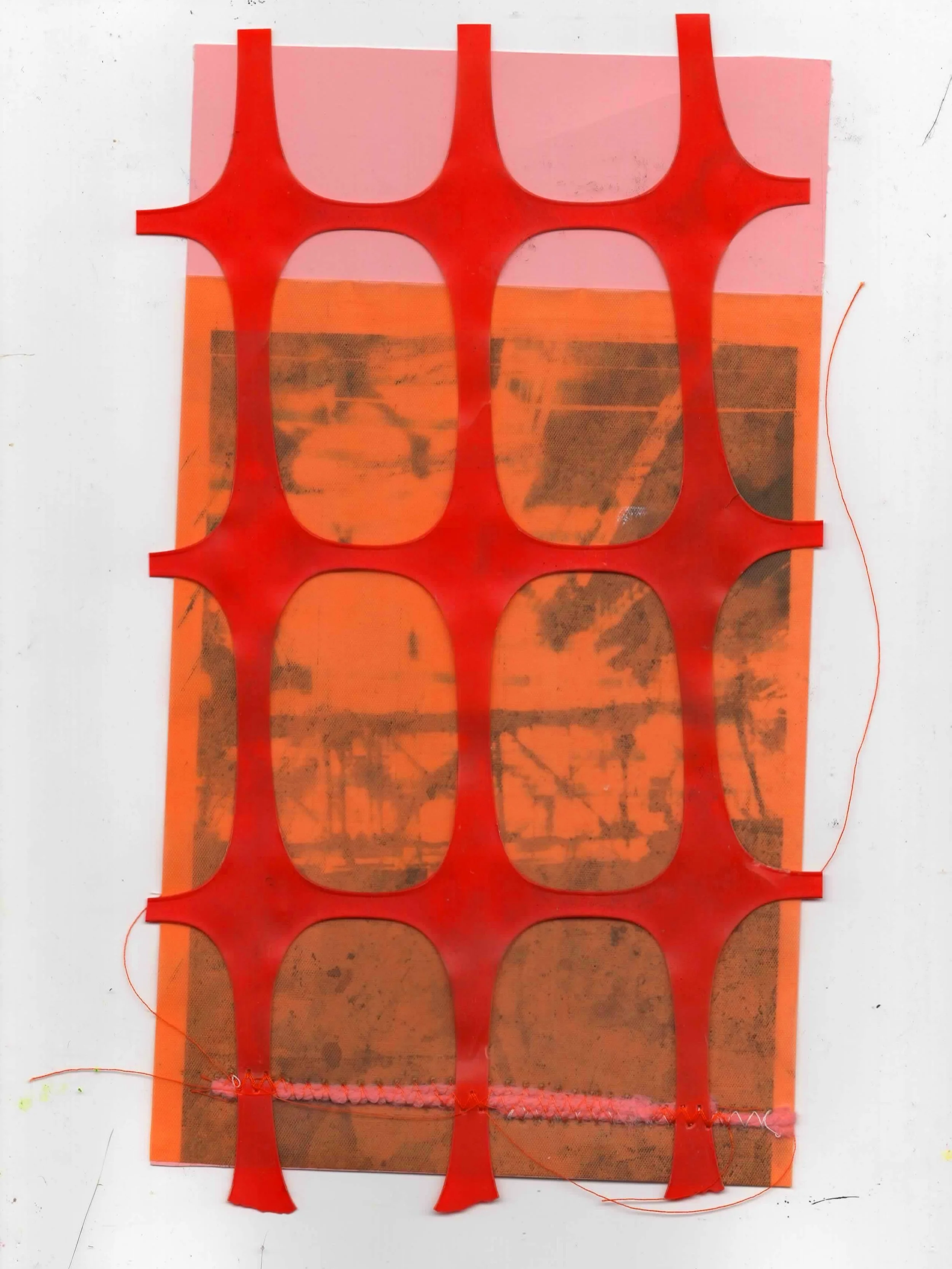 HIGHWAY FENCES

9x5

Assemblage of print on plastic sewn together with yarn and barrier fencing