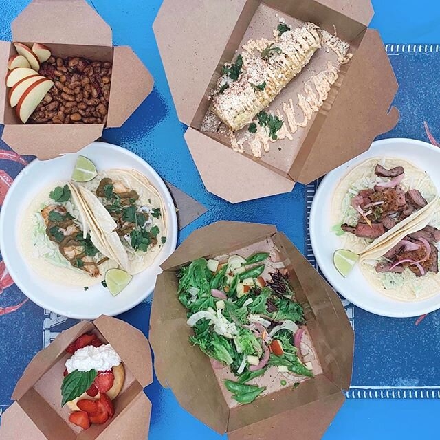 Canal Cookout is on! Pick your food up to go or dine in at the Market. Rock fish or flank steak tacos, avocado cilantro crema and smoked tomatillo sauce, and fresh guac plus  sides (fennel apple dill salad and sugar snap pea salad with chevre ranch a