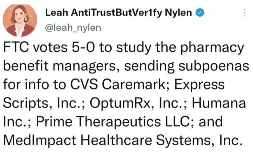 GREAT WORK! FTC Sends Subpoenas to CVS Caremark, Optum RX, and Express Scripts