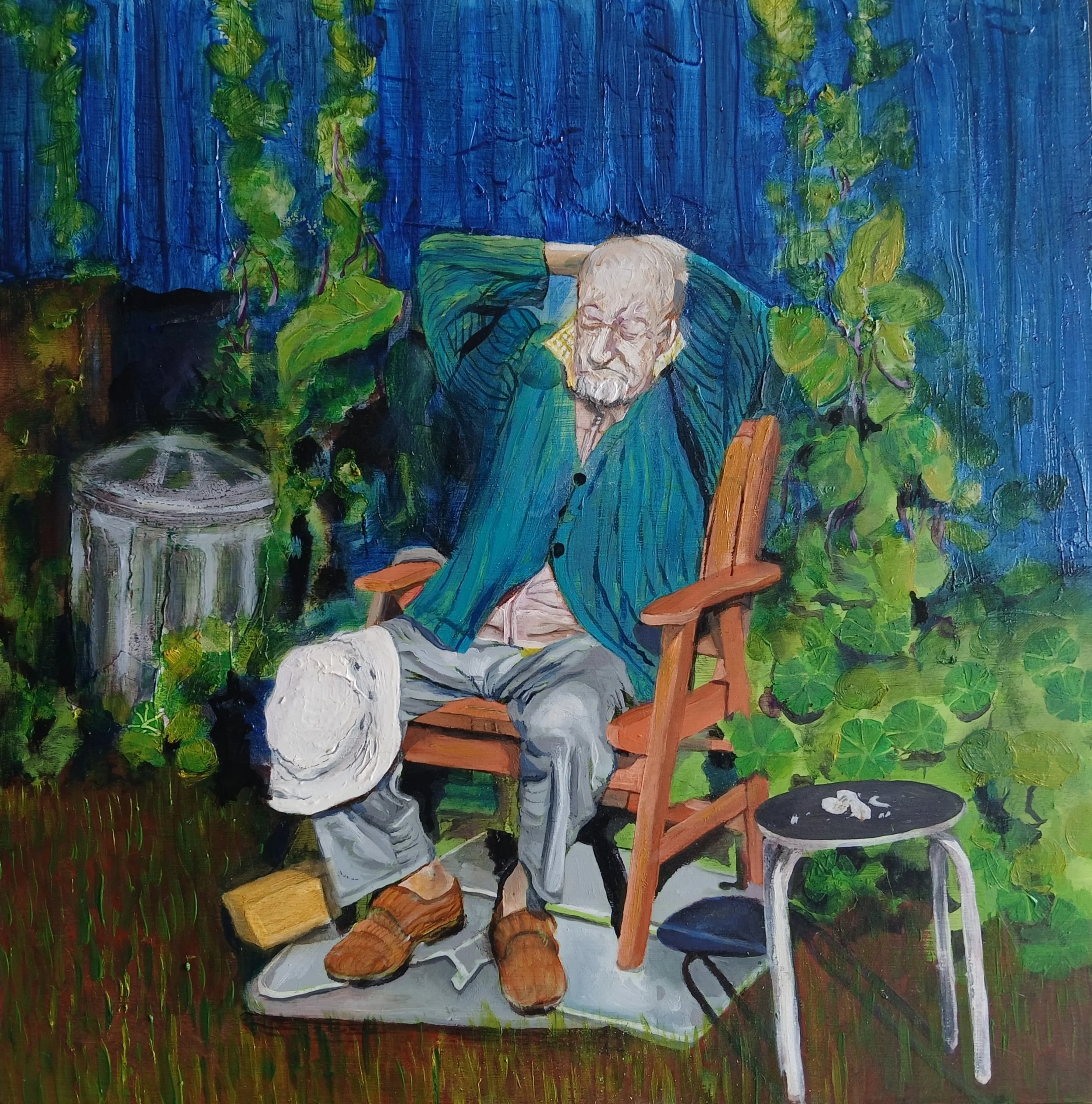 Vicki Mangan, The Albatross Resting in Our Garden, 2026. Oil on board.
