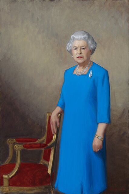  Nick Cuthell,  HM Queen Elizabeth II , 2013-14, Oil on canvas, New Zealand Portrait Gallery Collection     